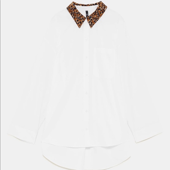 Nwt Zara White Shirt With Leopard Print 